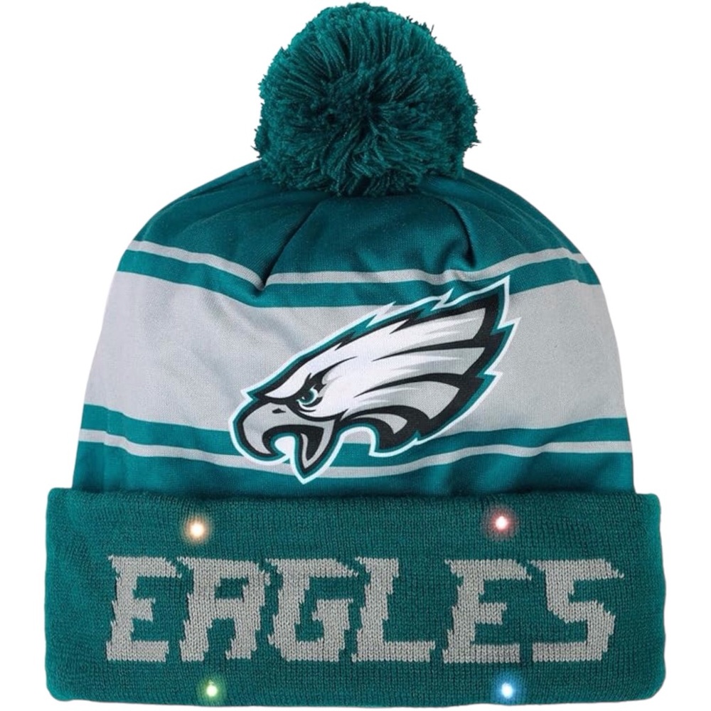 Philadelphia Eagles NFL Unisex Men Women LED Light Up Cuffed Pom-Pom Hat Beanie